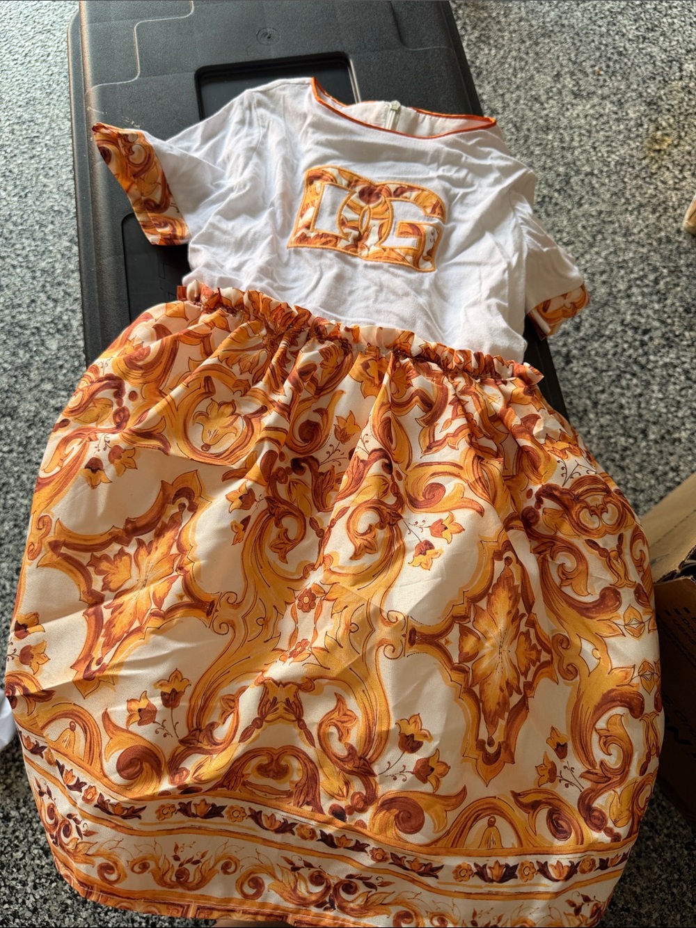 Girls' White and Orange Patterned Summer Dress